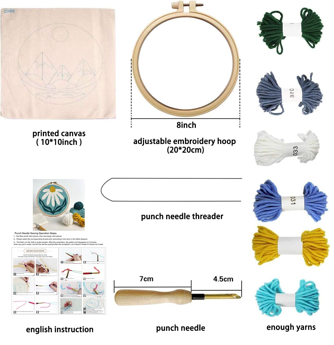 ZuoAnLF Punch Needle Kit for Adults Beginner, Tool with Fabric Hoops, Yarns and Sewing Needles, Gifts & Home Wall Decor, 8inch