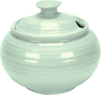 Portmeirion Sophie Conran Celadon Covered Sugar Bowl, 11 Oz, Fine Porcelain