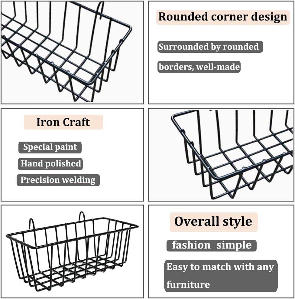 3 Pack Wire Baskets, Wall Grid Panel Hanging Storage Baskets for Kitchen, Bathroom, and Bedroom Organization