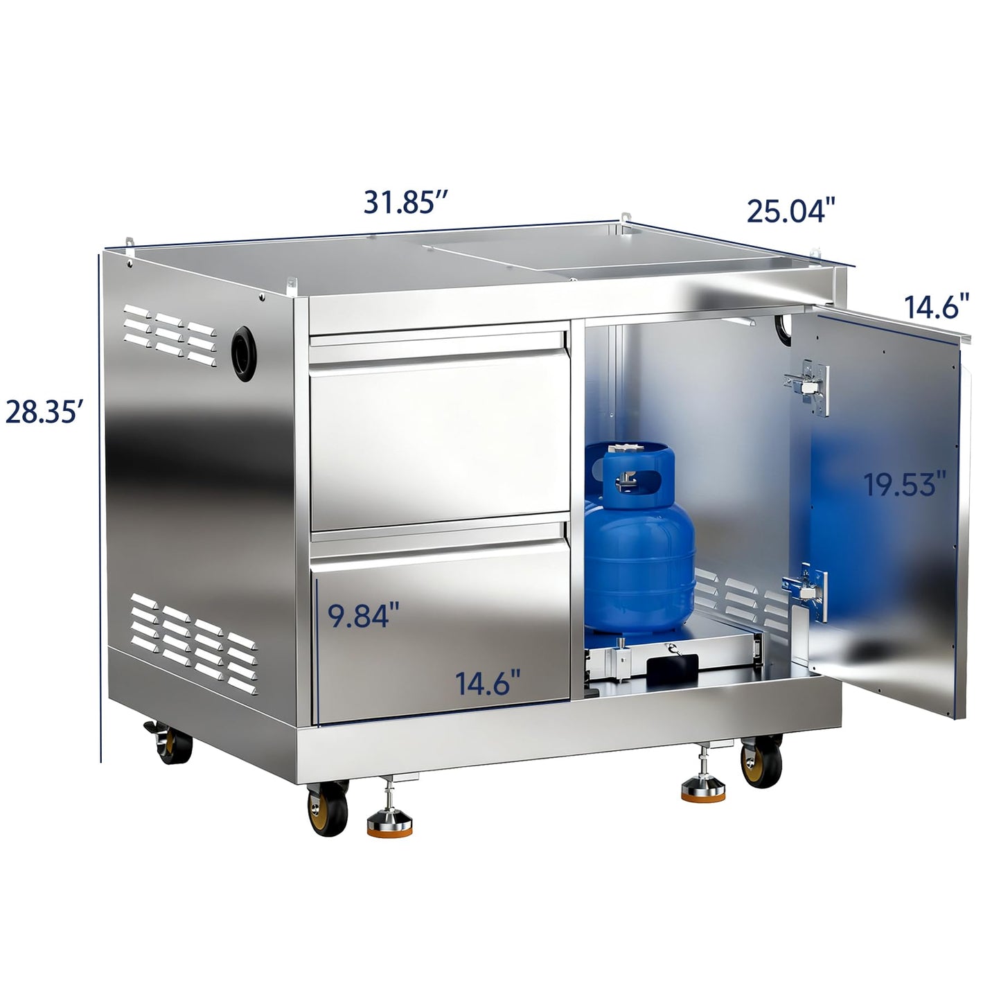 BODEGA Outdoor Stainless-Steel Kitchen Drawers Cabinet For Built-in BBQ Grill .Stainless-Steel outdoor kitchen grill cabinet with 2 Drawers and Propane Tank Storage,(Fits 30"-MK04SS304 Propane Grill).
