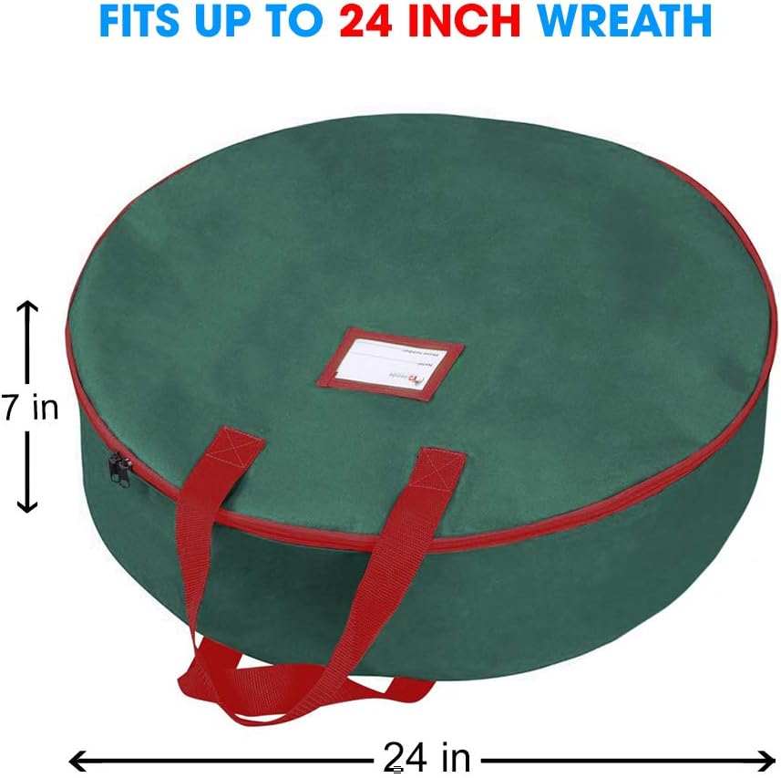 Primode Christmas Wreath Storage Bag, 24" Garland Wreaths Container with Handles, Durable 600D Oxford Polyester
