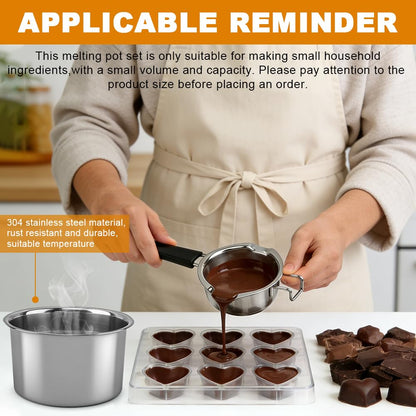 Stainless Steel Double Boiler Melting Pot (600/1600ML) & Silicone Scraper,Tridented Tool,Chocolate Spoon,Large Capacity Chocolate Melting Pot for Butter Candy Butter Cheese Making