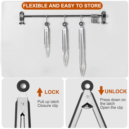 9 Pieces Stainless Steel Kitchen Tongs Grilling Locking Cooking Tongs Non-Slip Metal Food Tongs for Cooking, Salad and BBQ, 7, 9 and 12 Inch