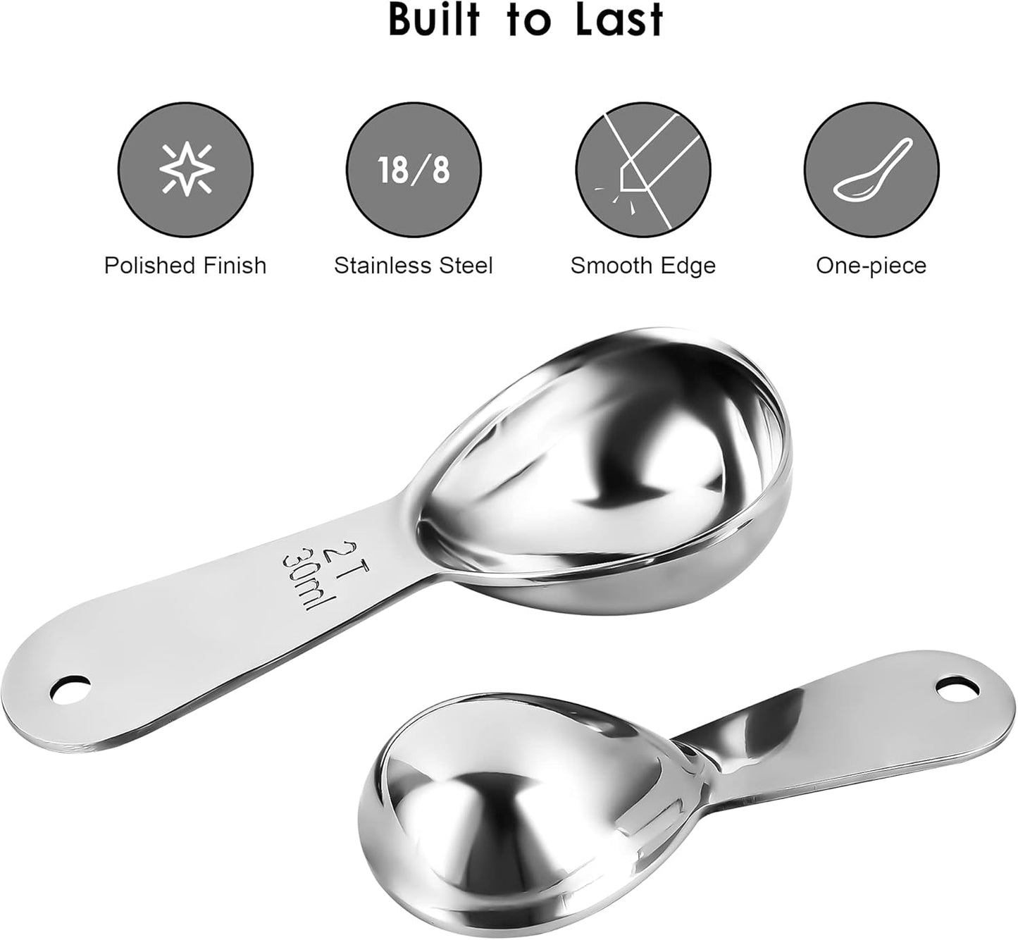 Smithccraft Measuring Coffee Scoop - 18/8 Stainless Steel Set of 2, Metric & US Tablespoons 15ml and 30ml