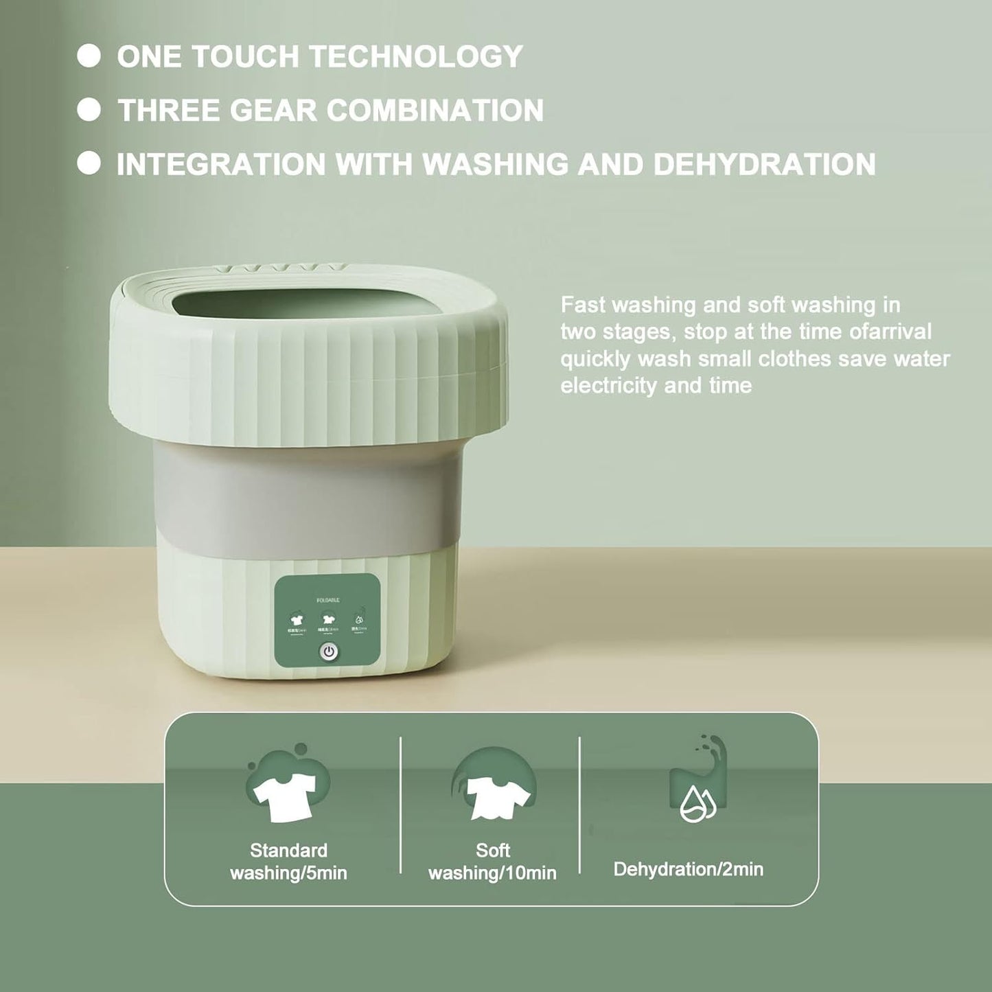 Portable Washing Machine - Foldable Mini Washer with Spin Dryer for Underwear, Baby Clothes, Small Items, Travel