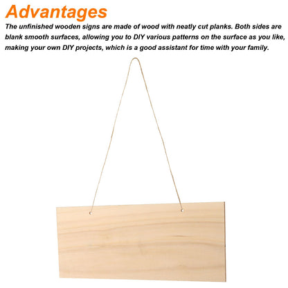 MECCANIXITY Hanging Wood Sign with String, 10"x4" Rectangle Wooden Blank Wood Plaque for Painting, Writing, Door Hanger, Making Sign, Pack of 10