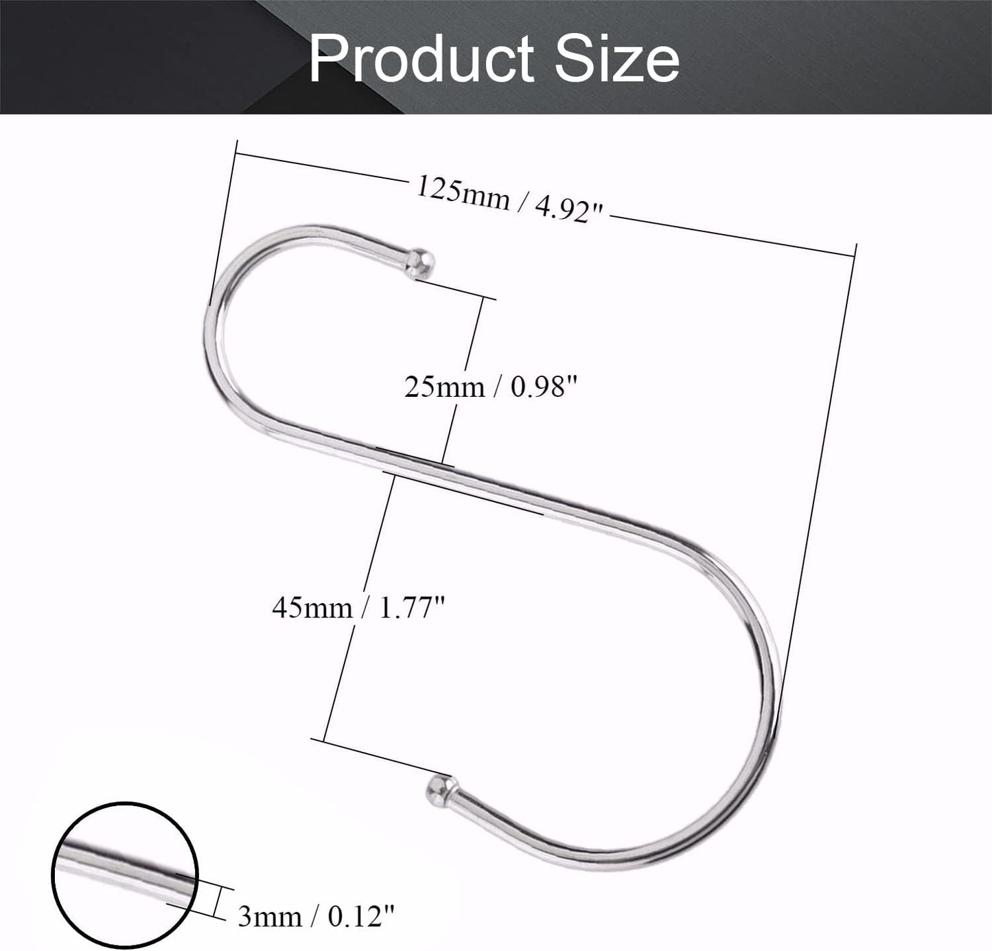 MroMax Stainless Steel S Hooks, 125mm/4.92" Silver S Shaped Hook Hangers for Kitchen, Bathroom, Bedroom, Storage Room,