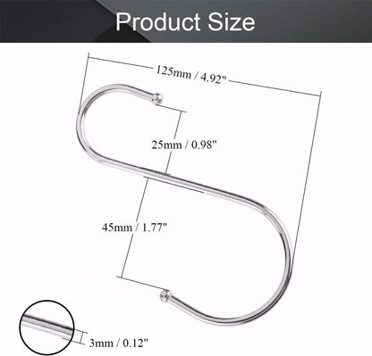 MroMax Stainless Steel S Hooks, 125mm/4.92" Silver S Shaped Hook Hangers for Kitchen, Bathroom, Bedroom, Storage Room,