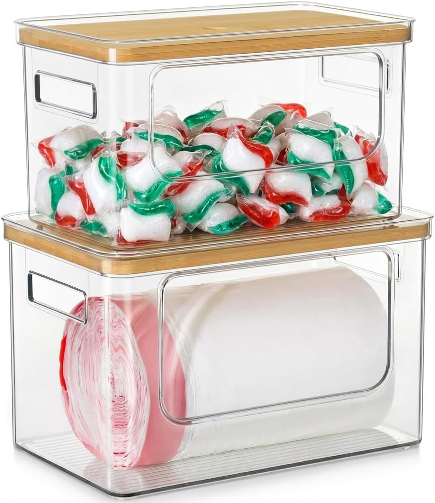 2 1 Hudgan Trash Bag Dispenser Under Sink, in Garbage Bag Holder Dishwasher Pods Organizer for Kitchen Pantry Laundry