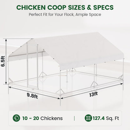 Large Chicken Coop with Chicken Run & Hardware Cloth, Solar Light, Waterproof & UV-Resistant Cover, Outdoor Poultry Cage for Farm Use,2 Room