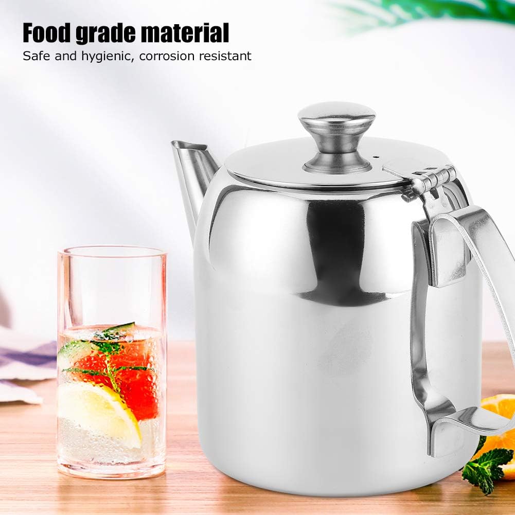 Stainless Steel Teapot, Round Coffee Tea Pot Water Kettle for Kitchen, Hotel, Restaurant, Conference Room (Silver)