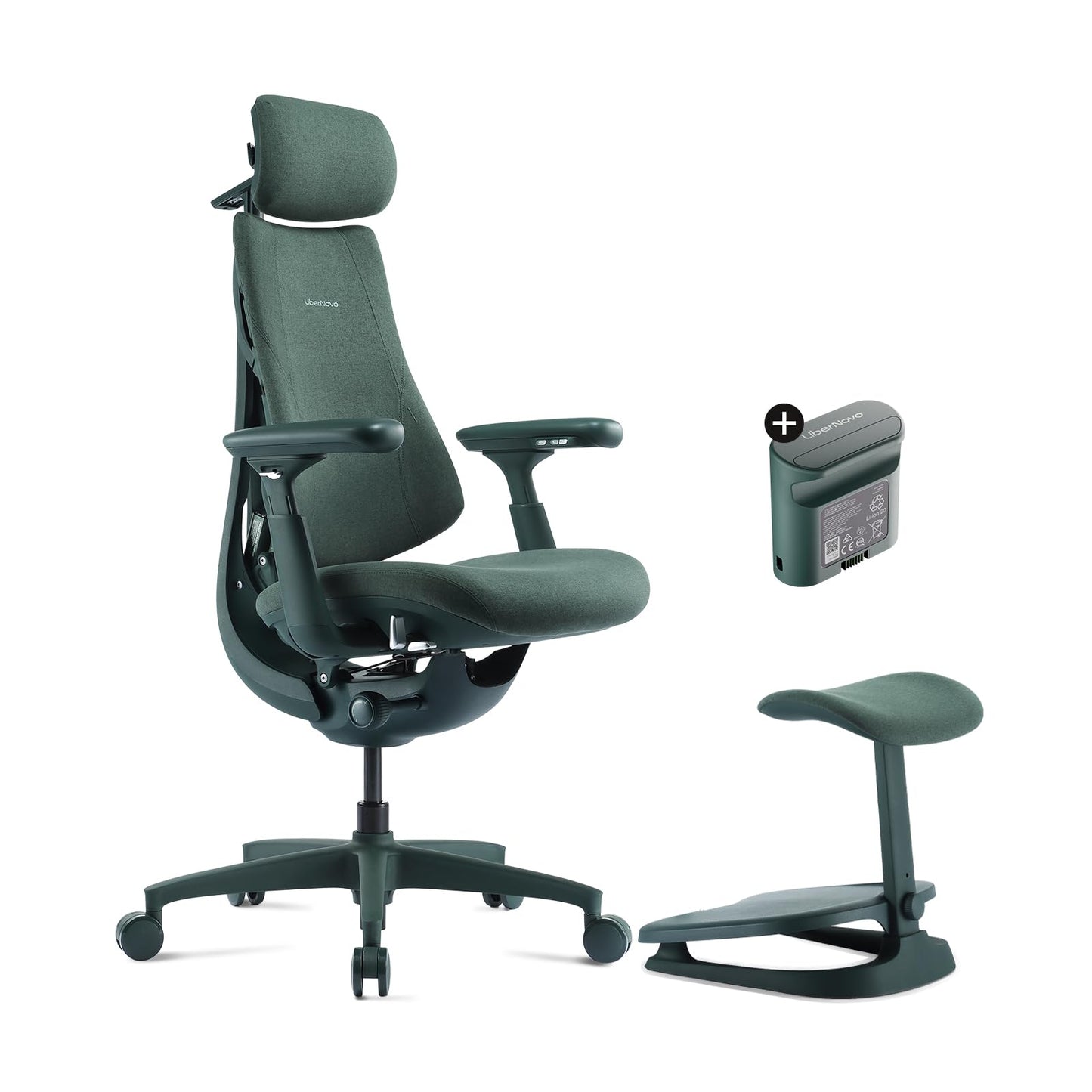 LiberNovo Dynamic Ergonomic Desk Chair + StepSync Footrest + Extra Battery Bundle - Comfy Home Office Chair with Adaptive Lumbar Support, 160° Recline & Built-in Spine Stretch, Green+45cm