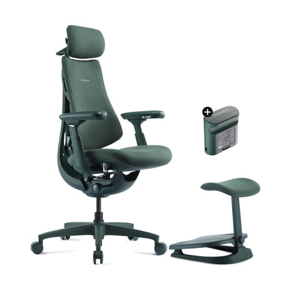 LiberNovo Dynamic Ergonomic Desk Chair + StepSync Footrest + Extra Battery Bundle - Comfy Home Office Chair with Adaptive Lumbar Support, 160° Recline & Built-in Spine Stretch, Green+45cm
