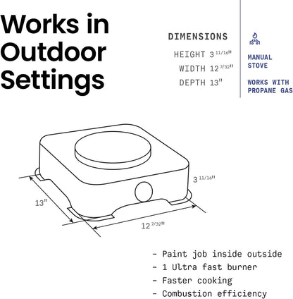 ABBA 12" Single Burner Propane Camping Stove, Portable with Enamel Burner, Easy to Clean (Green)