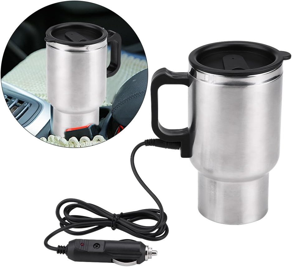 12V Electric Cup for Car, Stainless Steel Travel Heating Cup for Coffee Tea (12V 450ml)