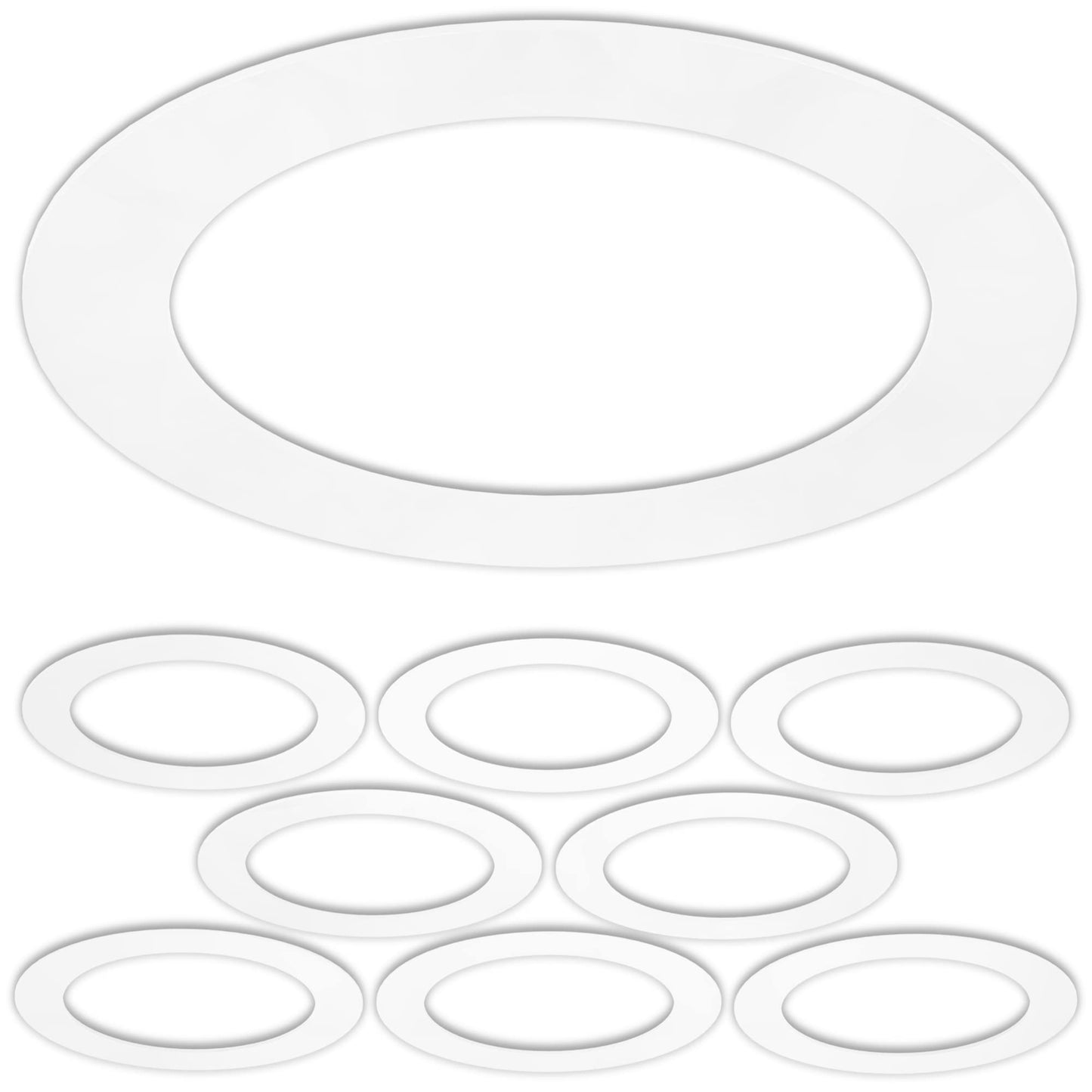 8 Pack Gloss White Goof Trim Ring for 8" Inch Recessed Can Lighting Down Light, Outer Diameter 8.6 Inches, Inner Diameter 6.2 Inches