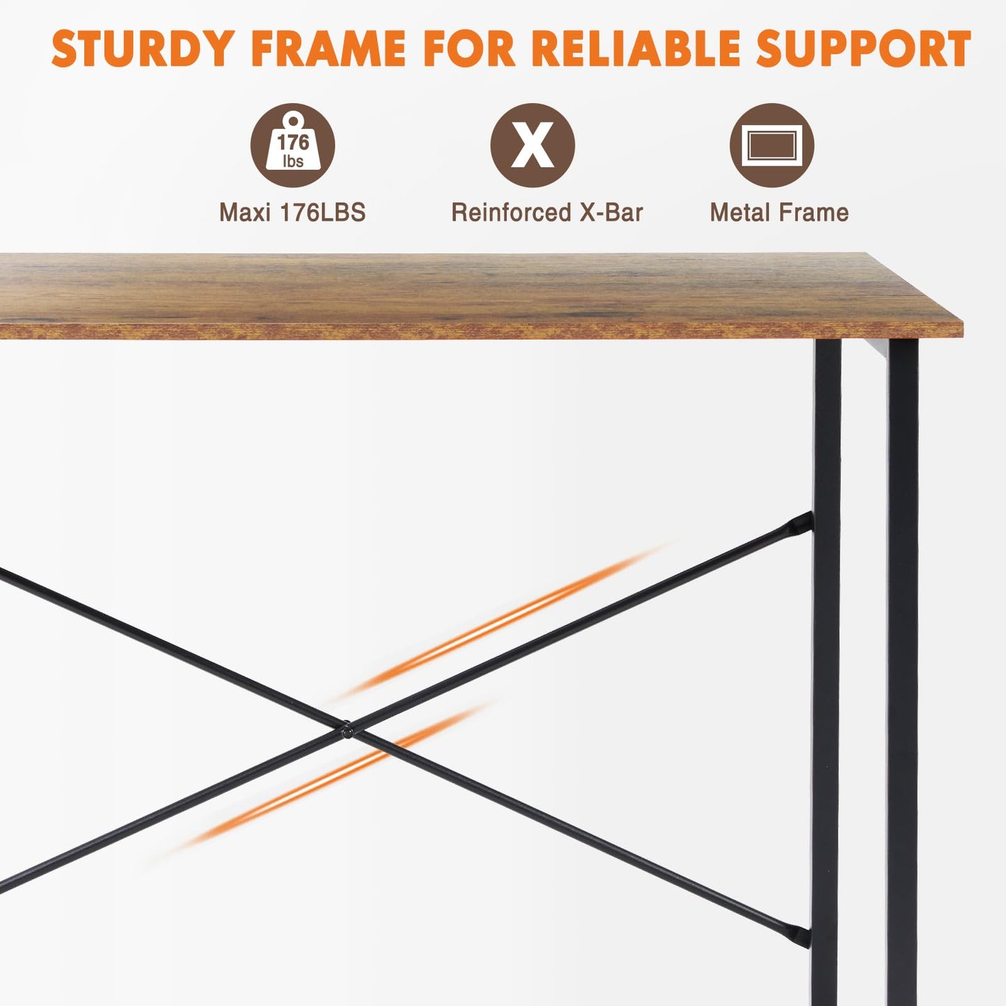 Sweetcrispy Computer Small Office Desk 32 Inch Student Study Writing Work with Metal Frame Wood Tabletop Modern Simple PC Home Bedroom Table, Rustic Brown