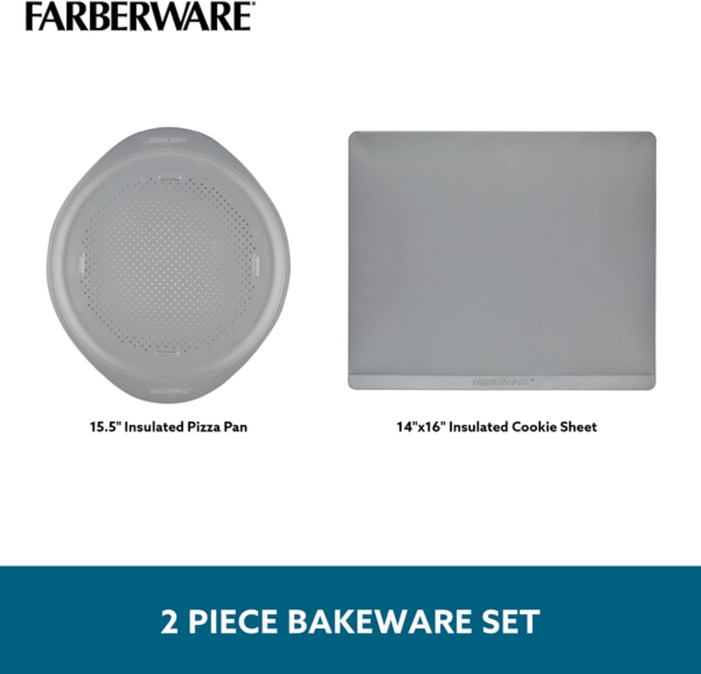 Farberware GoldenBake Nonstick Baking Sheet and Pizza Crisper Pan Set, 2 Piece, Gray