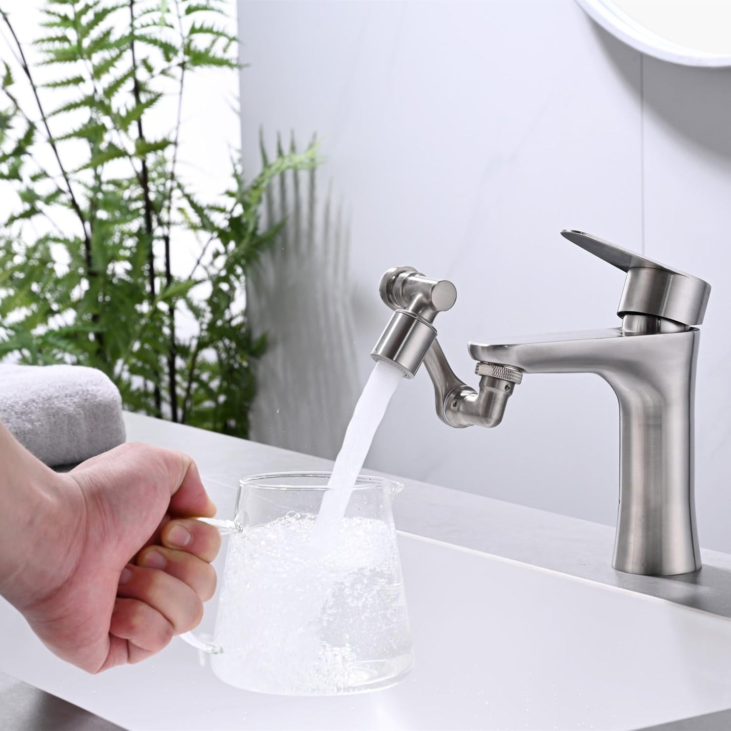 Universal 1080° Swivel Bathroom Faucet Extender Rotating Faucet Attachment Adapter for kitchen Sink Brushed Nickel