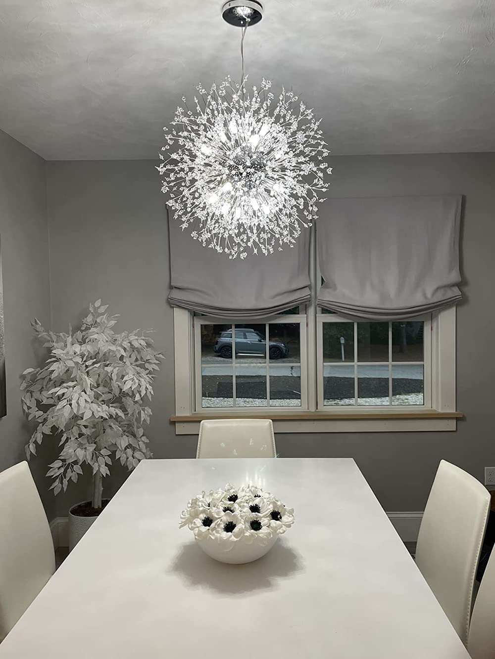 Yiisem Dandelion Crystal Chandeliers, 16-Light Chrome Modern Round Firework Pendant Lighting, Hanging Chandelier Light Fixtures for Dining Room Bedroom Living Room Kitchen Aisle Girls Room