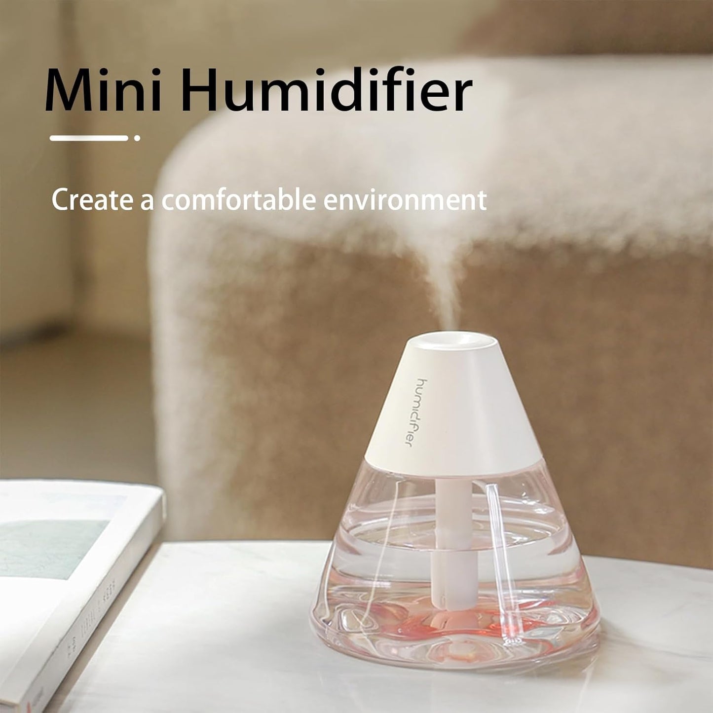 INVODA Mini Humidifiers, 260ml USB Personal Cool Mist Humidifier, Cute Volcanoes Desktop Air Humidifier with Night Light