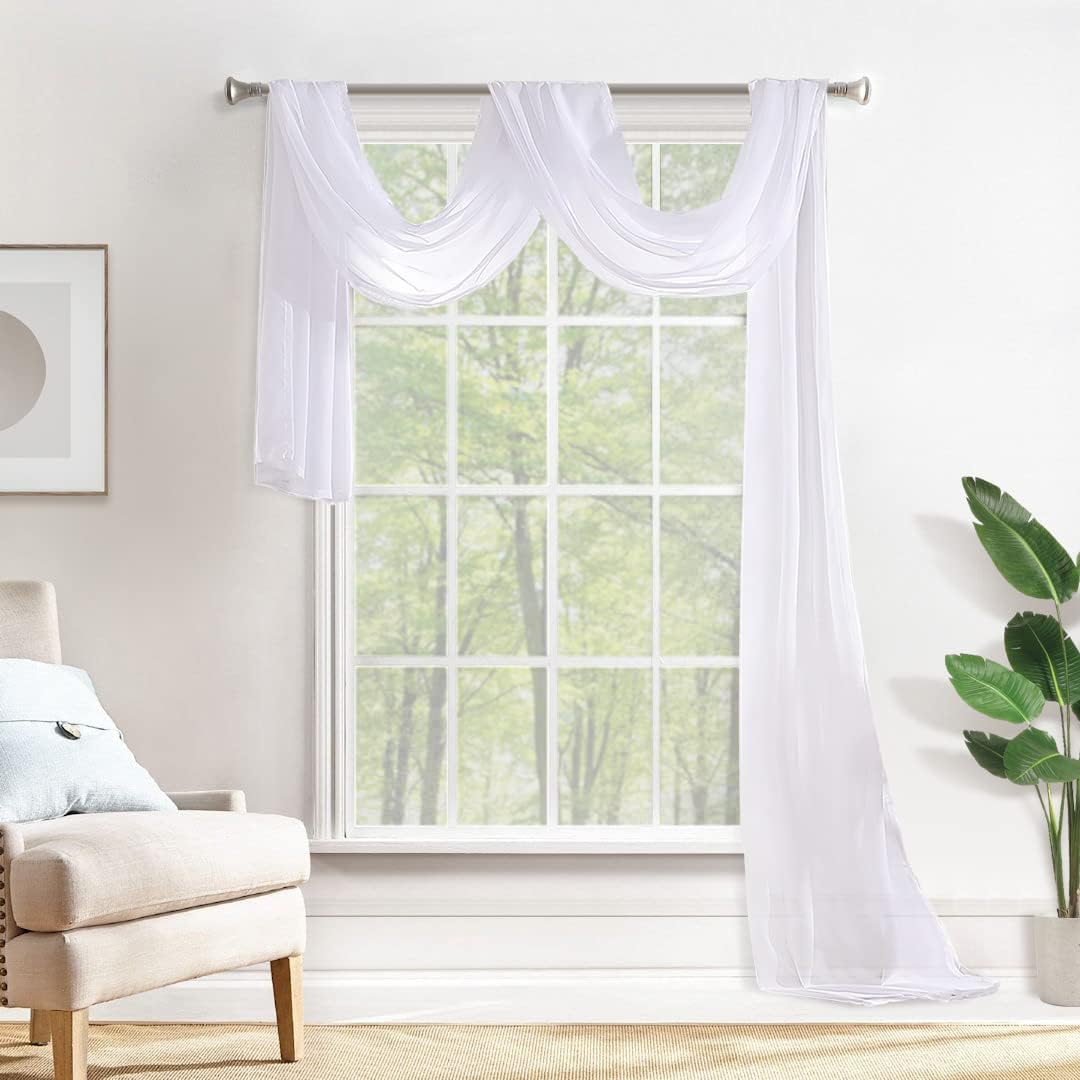 MIULEE Sheer Window Scarf Valance Extra Long Topper Window Treatment, Elegant Curtain Scarves for Party Wedding