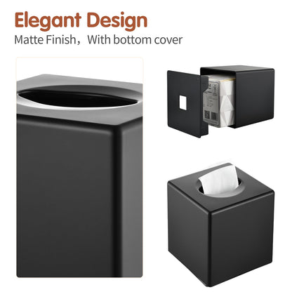 Y-in Hand Tissue Box Cover, Square Facial Tissue Holder Storage for Bathroom Vanity, Countertops, Dressers, Night Stand, Parlors and Offices - Black