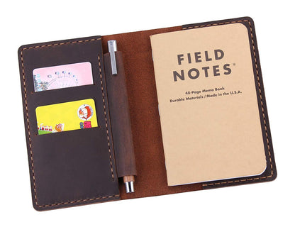Leather Notebook Cover for Field Notes, Handmade Journal Cover for Moleskine Cahier Journal, Leather Cover with Pen Holder fits 3.5" x 5.5" Pocket Notebook - Coffee