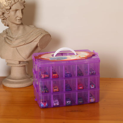 Sooyee 3-Tier Bead Organizer, Stackable Craft Storage Containers with 30 Adjustable Compartments for Washi Tape, Toy, Hair Accessories, Art Supplies, Fishing Tackle, Purple, 10" L x 6.7" W x 7" H