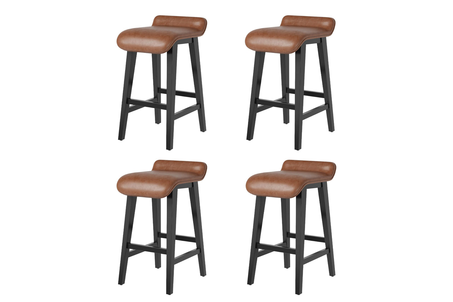 GarveeHome 26.2" Bar Stools Set of 4, Modern Upholstered Kitchen Stools with Low Back and Footrest, Counter Height Bar Stools with Wood Legs, for Kitchen Counter, Dining Room, Brown