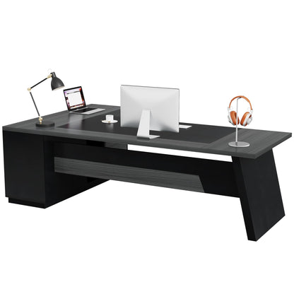Tribesigns 78" L-Shaped Executive Desk, Large Modern Office Desk with Drawers and Lateral File Cabinet, Business Furniture with Storage Shelves, Big Computer Desk for Home Office (Grey + Blcak)