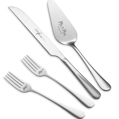 Silver Cake Cutting Set for Wedding, Cake Knife and Server Set, Bride & Groom Cutter Server Set and Forks, Birthday, Wedding, Bridal Shower Gifts for Couples