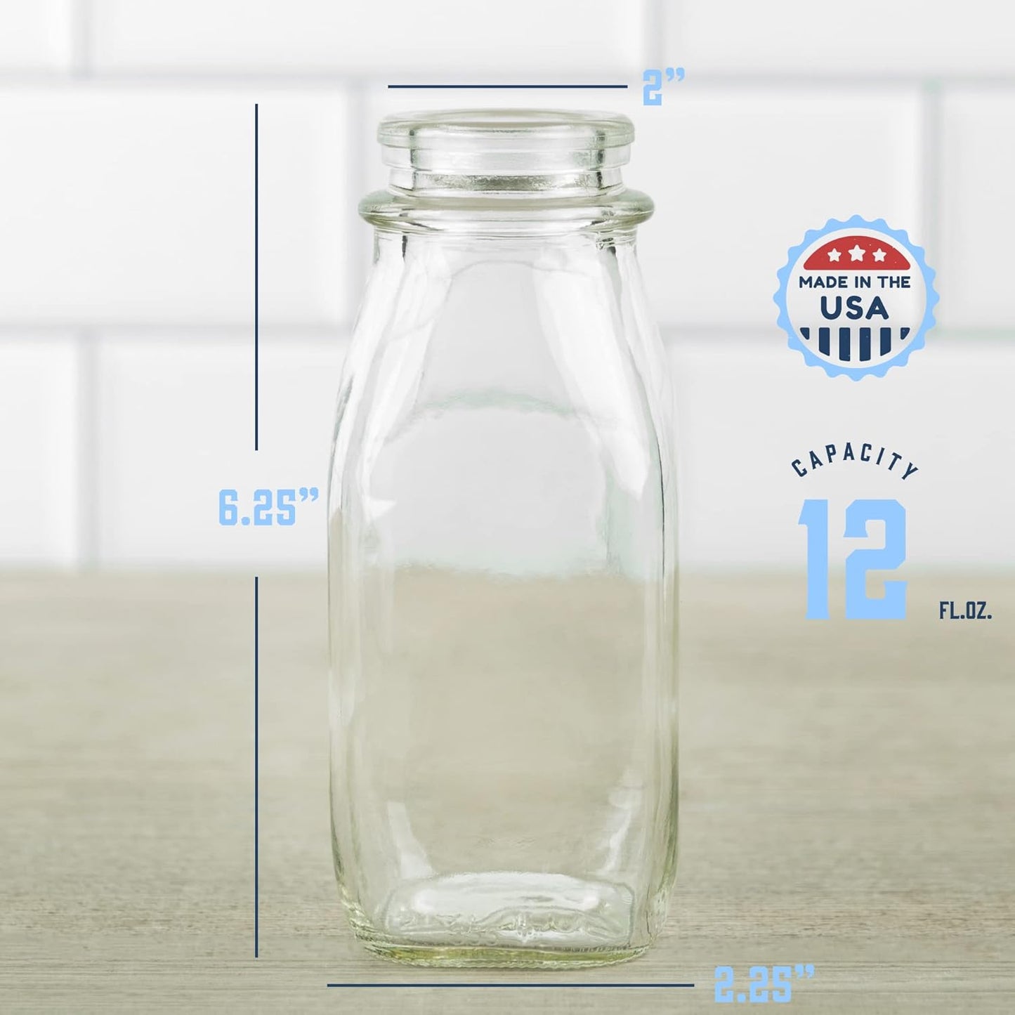 12 Oz 12 kitchentoolz Glass Creamer Bottle Square Glass Milk Bottle with Lids- Glass Bottles with Lids - Milk Container