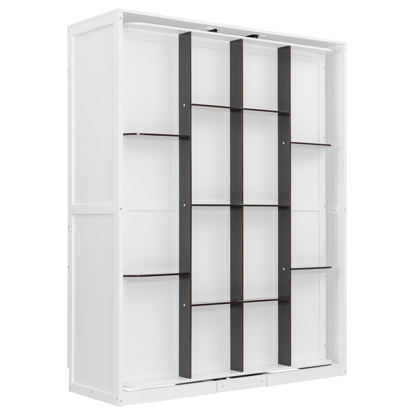 Merax Rotating Queen Murphy Bed with Hidden Storage Racks, Space-Saving Multifunctional Wall Bed for Home Office & Small Rooms