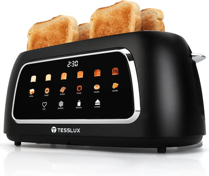 Tesslux 4-Slice Toaster - Touch Screen Control, 1.5" Wide Slots, 6 Browning Levels | Black Finish