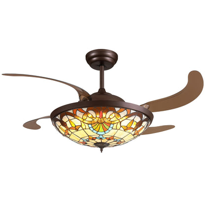 APBEAMLighting 52inch Ceiling Fan Tiffany Style Stained Glass Retractable Ceiling Fans with Remote & Dimmable Light 6-Speed Reversible Motor for Bedroom Dining Room Living Room Kitchen