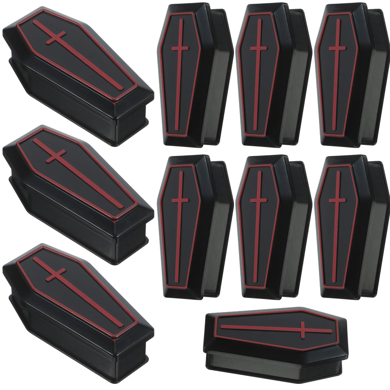 ULDIGI 10pcs Halloween Coffin Box Halloween fake coffin treat boxes with Lid Black Mini Casket for Candy Jewelry Party Favors Kids Spooky Decorations