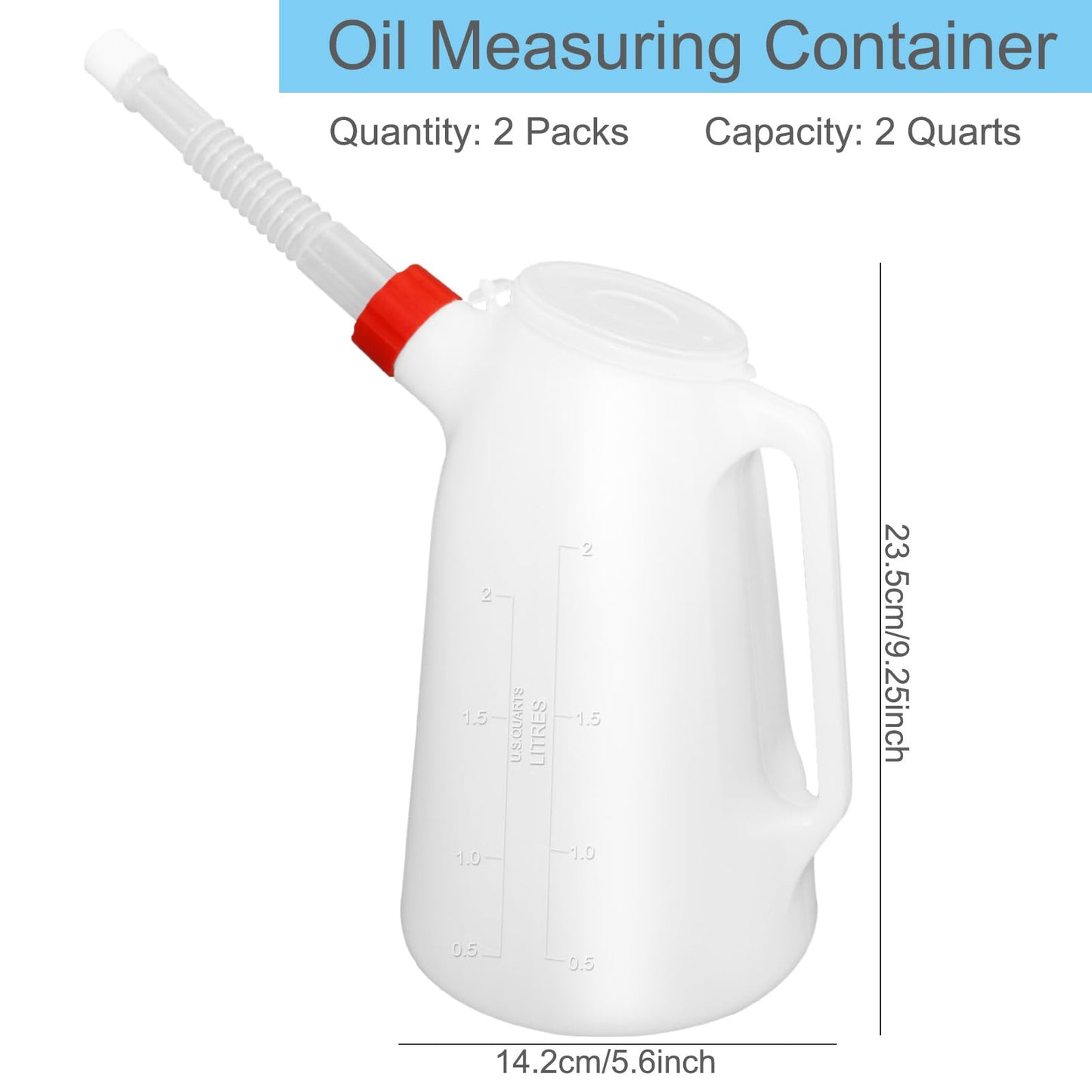 Kackaidi 2 Pack Oil Jug 2 Quart Oil Measuring Container Automotive Motor Oil Dispenser Container with Cover and Long Nozzle for Automotive Fluids