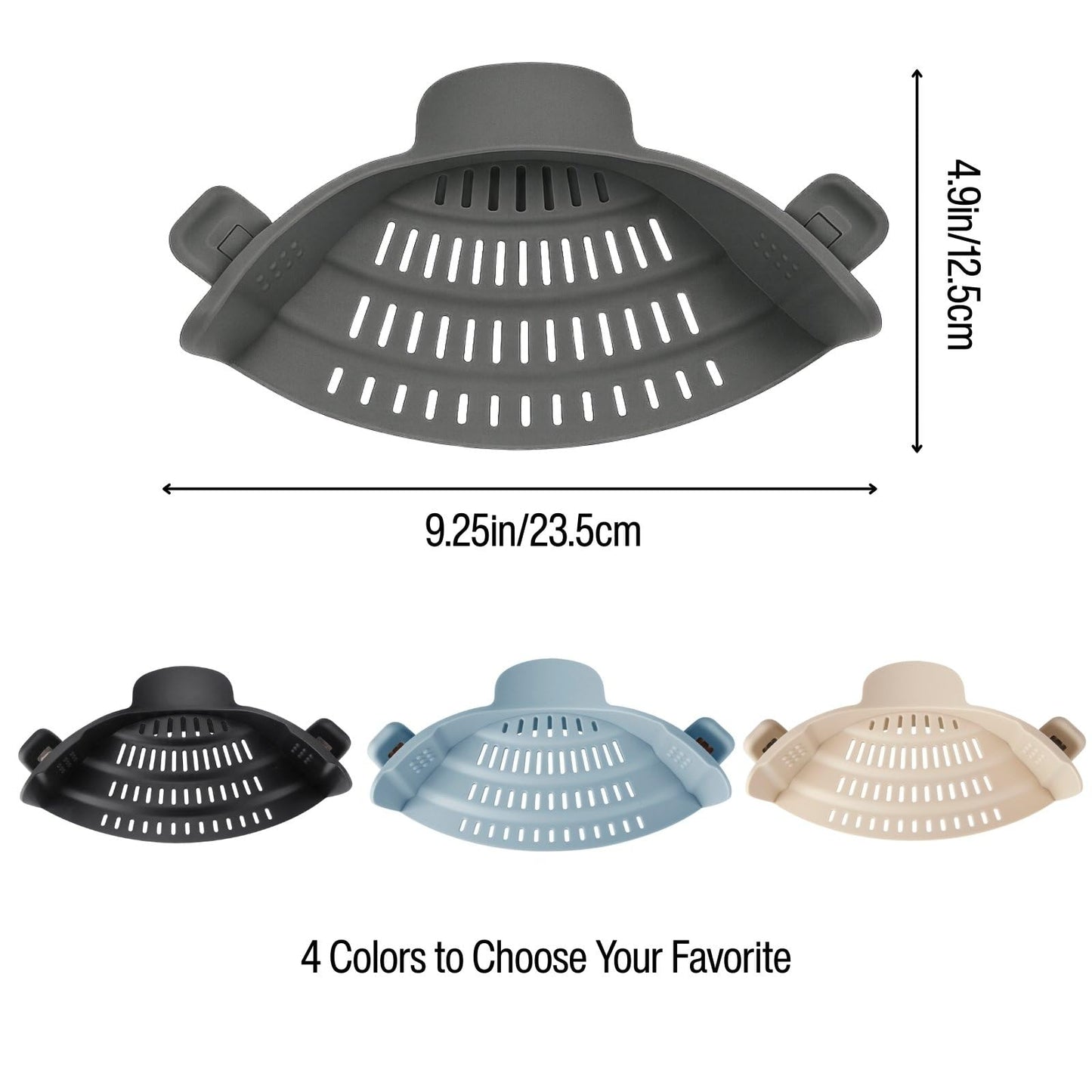 Silicone Pot Strainer, Emptycolor Adjustable Clip On Strainer for Pots Pans, Heat Resistant Pot Drainer, Kitchen Pasta Colander for Vegetables and Noodles (Grey)