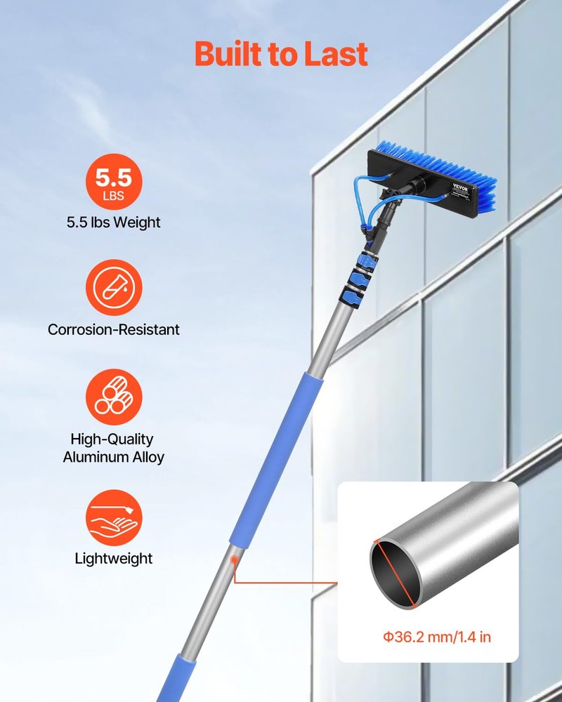 VEVOR Water Fed Pole Kit, 24FT Solar Panel Cleaning Pole with Extendable Handle, 180° Rotatable Brush Head & 65.6FT Hose, Household & Outdoor Window Cleaner Tool for Caravan Solar Panel Deck