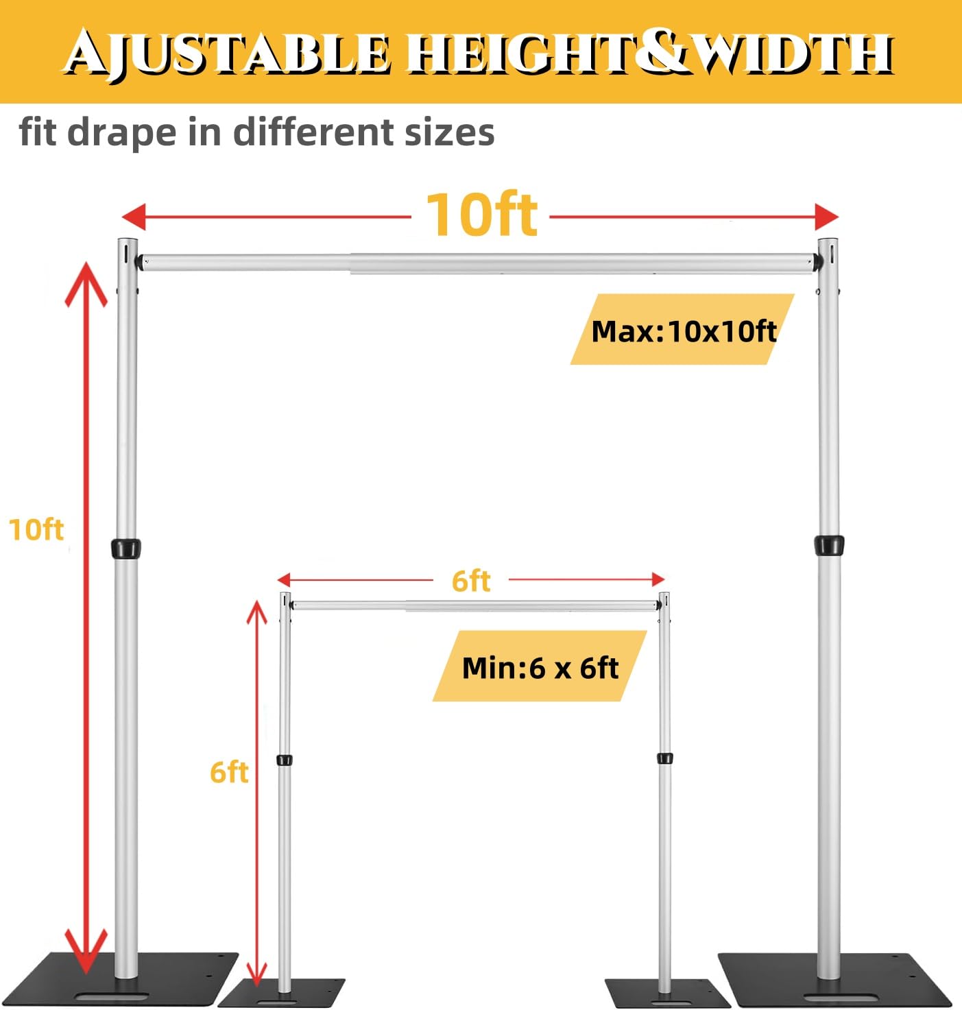 Pipe and Drape Adjustable Uprights, Crossbars,Bases & Hangers - Drape Systems for Backdrops, Trade Shows, Events, Photo Booths and Decorations by CITNAMOR (10' Tall x 10' Wide Kit(2xCrossbar))