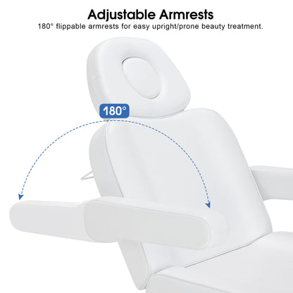 BarberPub Fully Electric Beauty Bed, 3-Motor Salon Spa Chair with Foot-Controlled Wheels, Adjustable Height, Backrest & Leg Rest – PVC Leather, Professional Facial & Treatment Table 2754 (White)