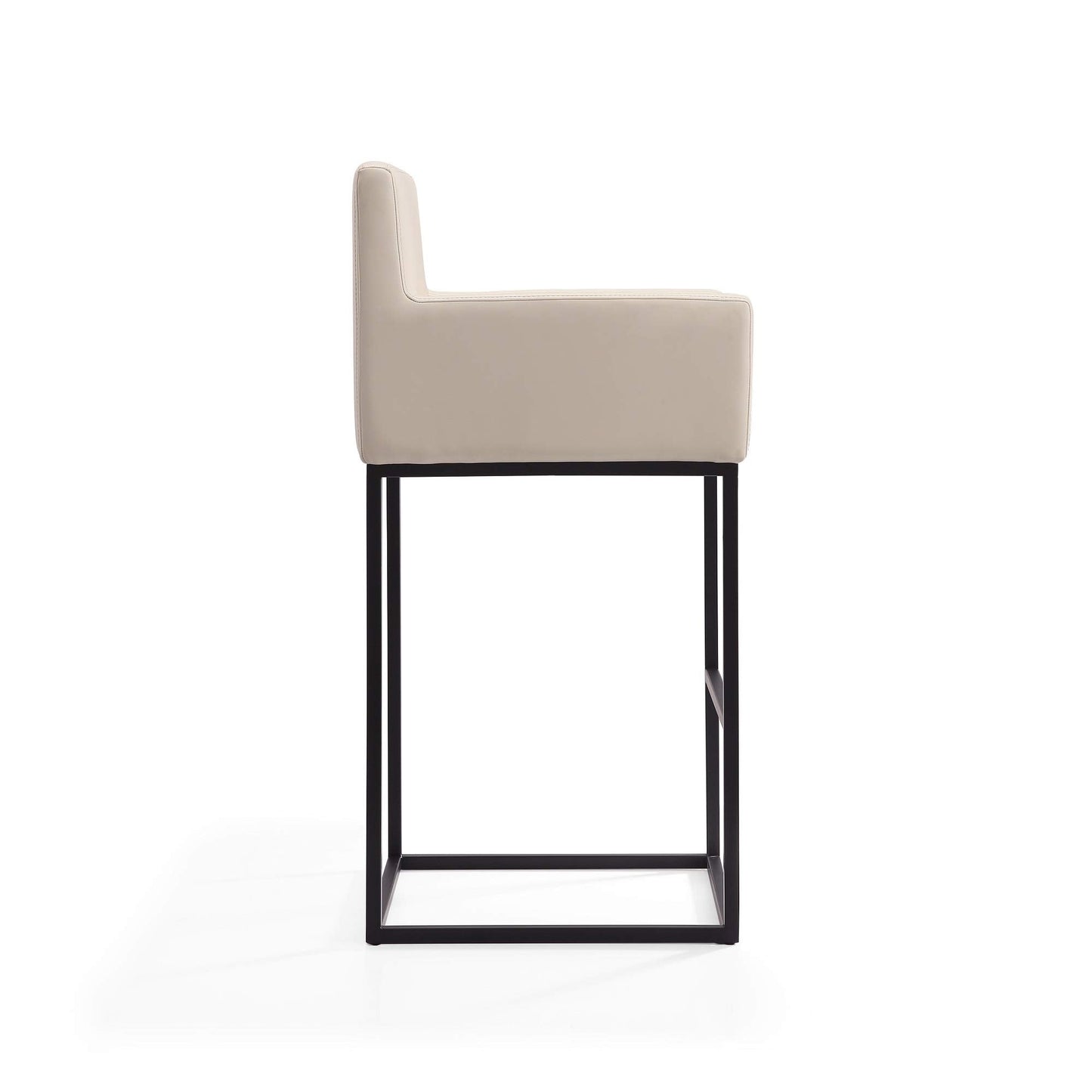 Manhattan Comfort Ambassador 38" Counter Height Bar Stool, Faux Leather Upholstery, Mid-Century Modern, Metal Frame with Footrest, No Assembly Required, Ideal for Kitchen Island, Set of 3, Cream
