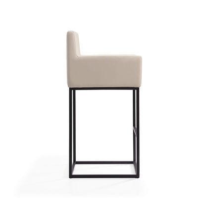 Manhattan Comfort Ambassador 38" Counter Height Bar Stool, Faux Leather Upholstery, Mid-Century Modern, Metal Frame with Footrest, No Assembly Required, Ideal for Kitchen Island, Set of 3, Cream