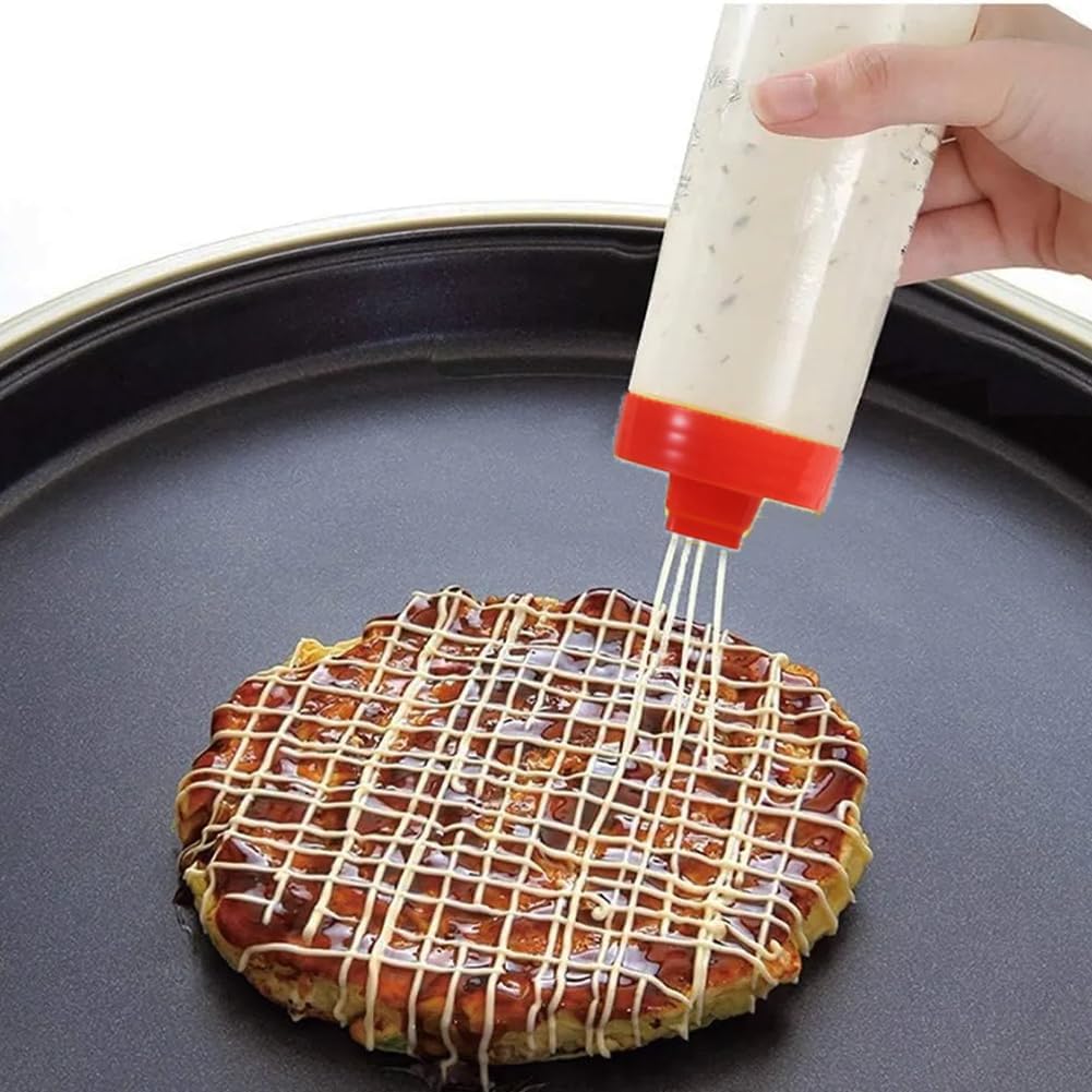 FILFEEL 4-Hole Squeeze Type Sauce Bottle, Resin for Ketchup, Jam, Mayonnaise, Olive Oil, Yellow/Red