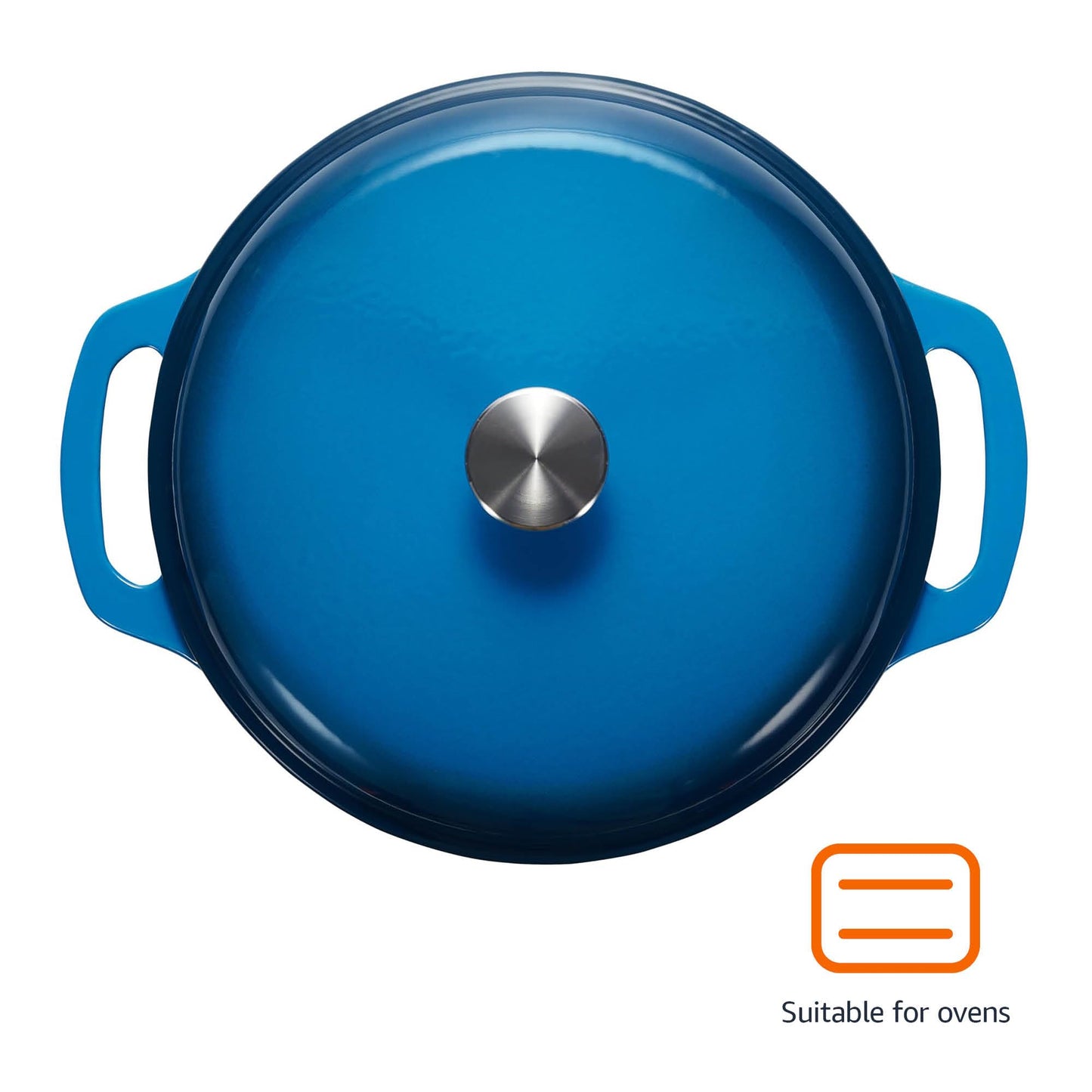 Amazon Basics Enameled Cast Iron Dutch Oven Pot with Lid, Round, Dual Handles, Heavy-Duty, Oven Safe for Baking, Roasting, Stews, 6-Quart, Blue