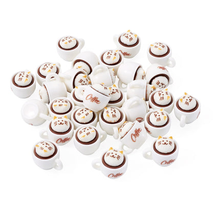 Magibeads 35Pcs Cat Coffee Cup Mini Ornaments Resin Cup Miniatures 3D Model Micro Landscape Dollhouse Decorations Fake Mugs Drink Food Cute Table Desk House Decor Party Supplies 17.5x23x19mm