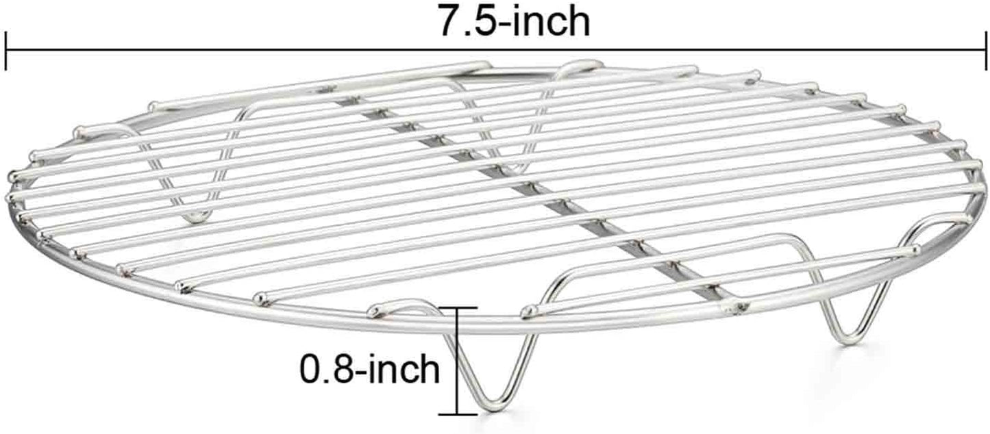 TeamFar Round Cooling Rack Set of 4 - 7½ Inch Stainless Steel Baking Steaming Roasting Rack Set for Pot Air Fryer