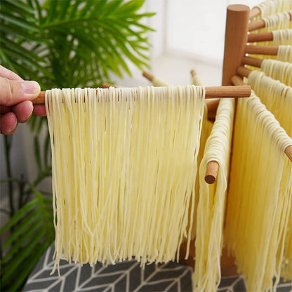 Abizarch Collapsible Pasta Drying Rack Wooden Spaghetti Stand Dryer with 16 Suspension Rods Homemade Fresh Noodle Hanger Easy Storage and Quick Set-Up Hanging Rack for Home Kitchen