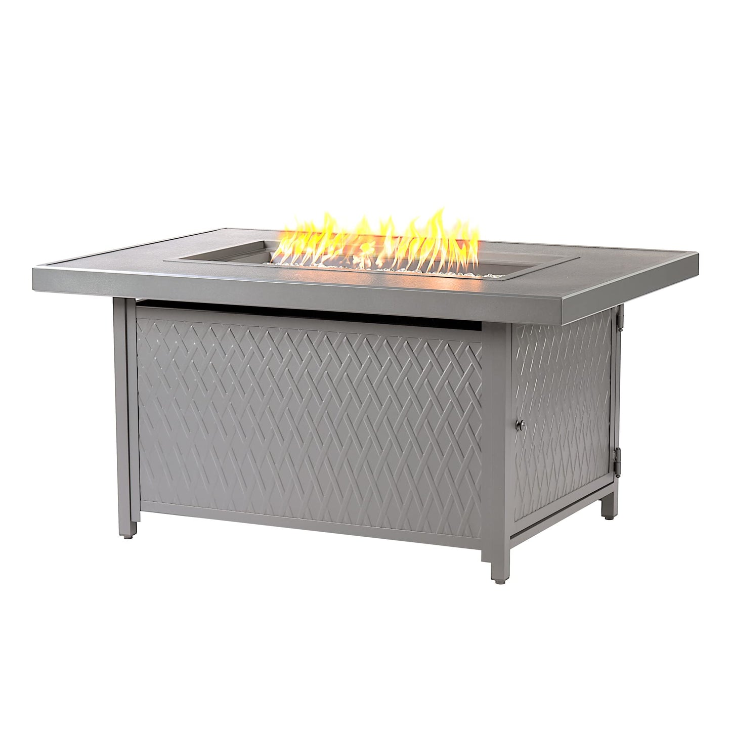 Oakland Living Rectangular 48 in. x 36 in. Aluminum Propane Fire Pit Table, Glass Beads, Two Covers, Lid, 57,000 BTUs in Grey Finish